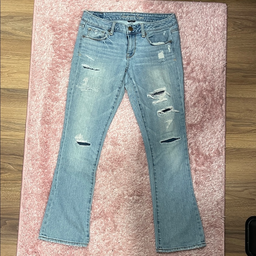 American Eagle Outfitters Light Blue Distressed Boot Cut Jeans
